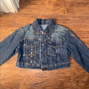 Diamante Cropped Denim Jacket size: M